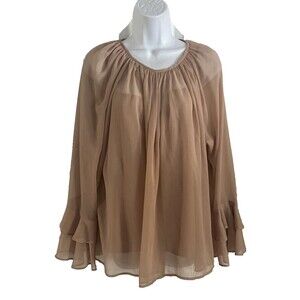 M&S Collection Women’s Beige Sheer 2 piece Bell Sleeve Blouse Sz 12 Peasant Top